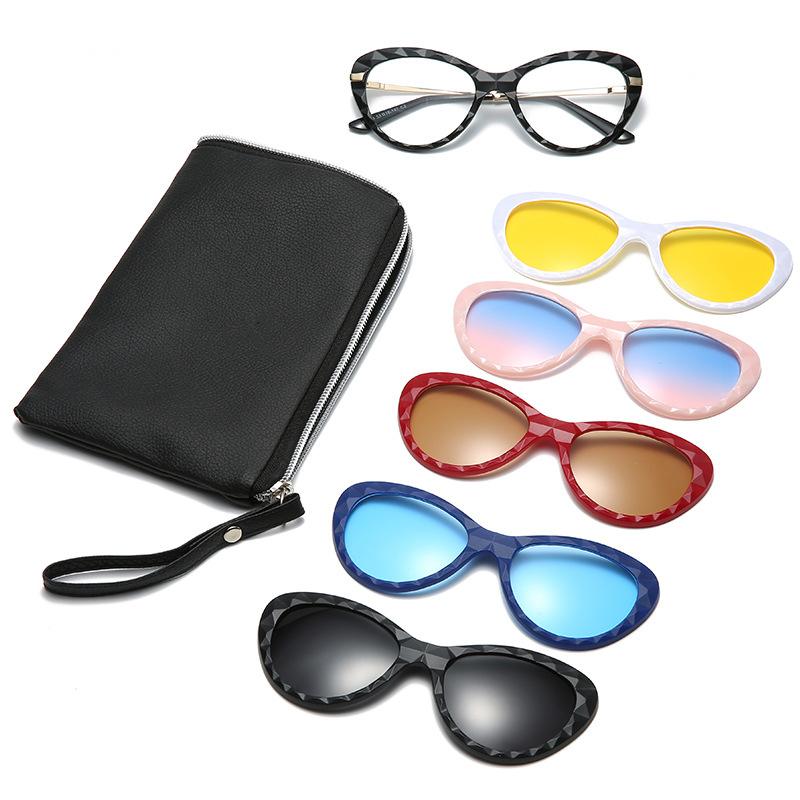 Glasses Women'S Metal Spring Leg Myopia Glasses Frame Magnetic Polarized Clip Sunglasses