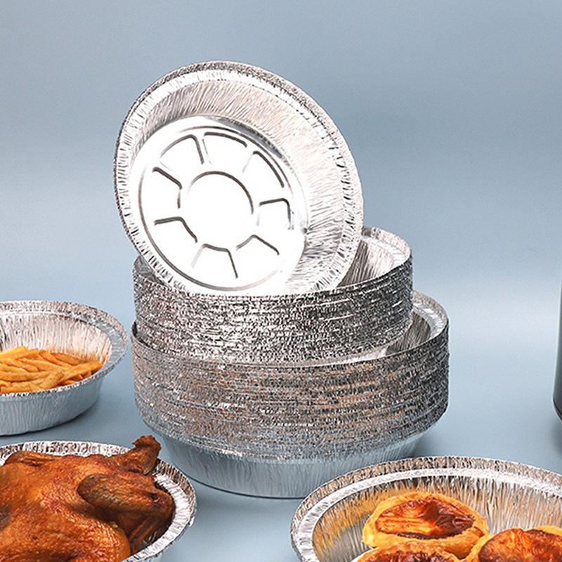 20Pcs Round Foil Trays Foil Flan Dish Silver Foil Food Container Disposable Aluminum Foil Plate Tin Foil Pie Pans For Air Fryer