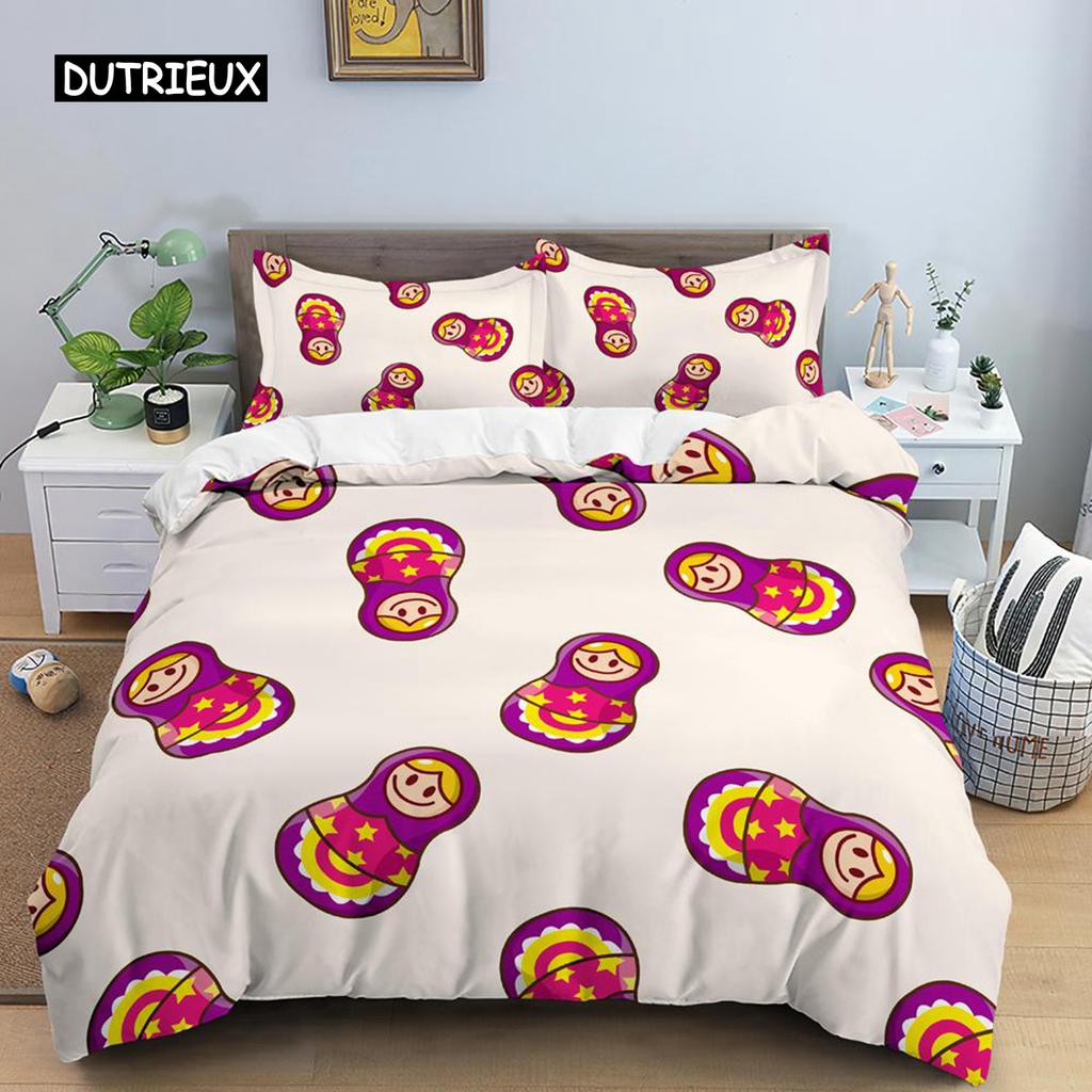 Русский Матрешка Пододеяльник Комплект из микрофибры Милый Узор Одеяло Покрывало Русский Экзотический Стиль Для Детей Подростков Двойной Королевский Размер