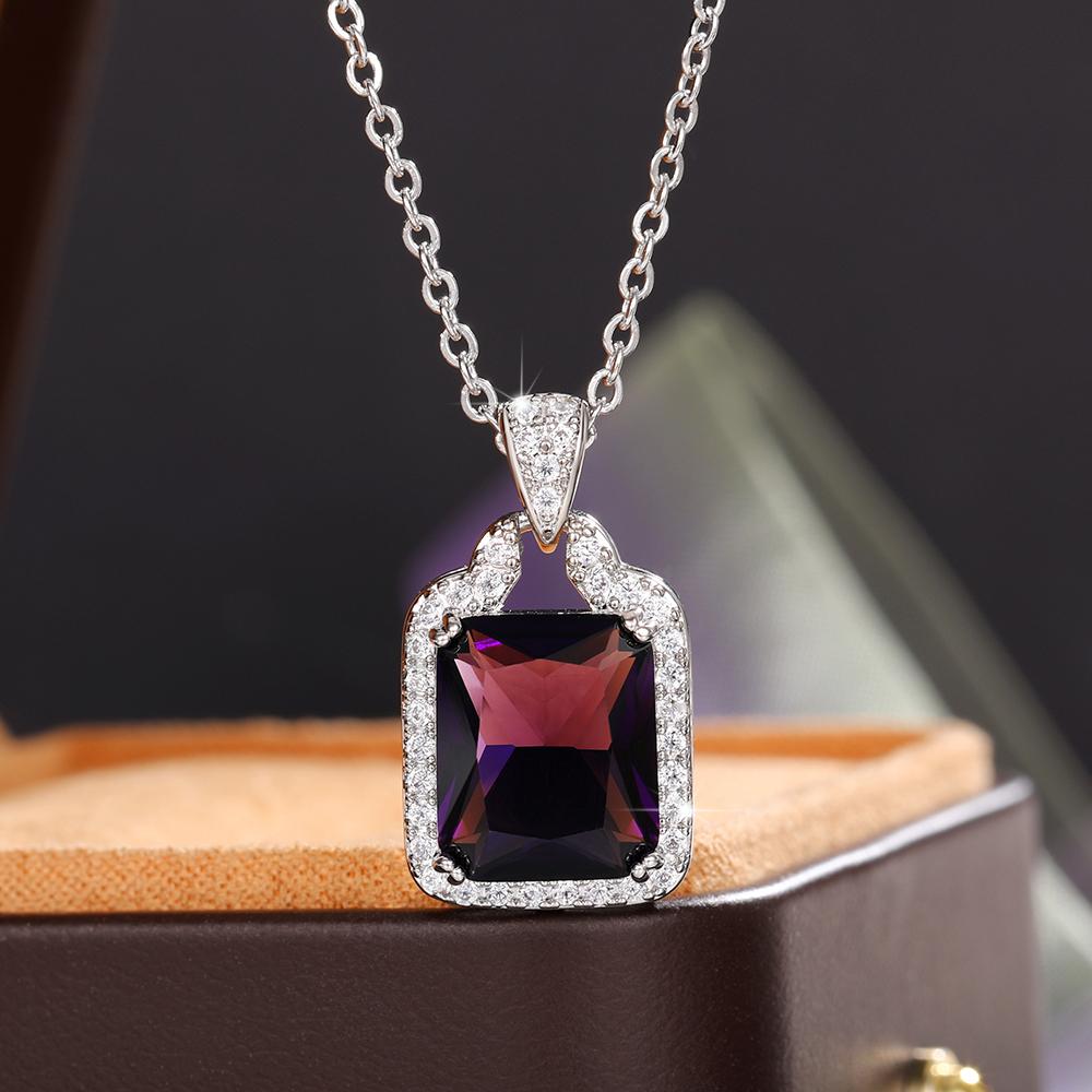 Huitan Chic Square Purple Cubic Zirconia ожерелье для женщин великолепные невесты помолвка свадьба ожерелья роскошные модные ювелирные изделия