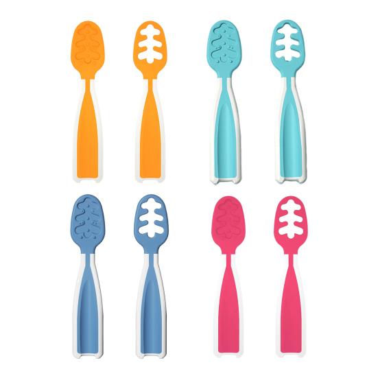 2Pcs Babies Food Training Spoons Set for 6+ Months Attractive Colors Portable Safe TPE Self Feeding Utensils for BLW Toddler Learning Tableware