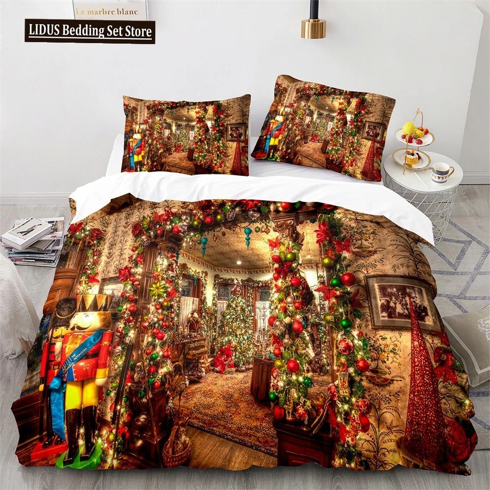 Рождественский комплект пододеяльников King Queen Full Size Snowflake Gold с рисунком оленя Праздничный комплект постельного белья из полиэстера для детей