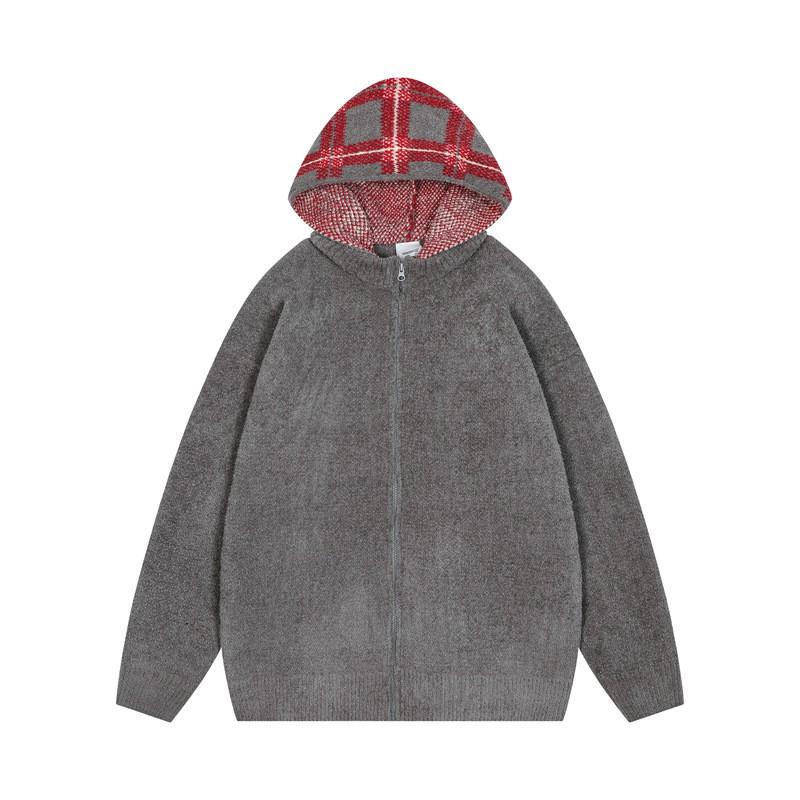 Unisex Thick Knit Hooded Sweater Jacket Streetwear Casual Zip-Up Pullover Winter Youth