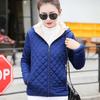Winter Women Jacket Hooded Zip-up Long Sleeves Thick Plush Lined Solid Color