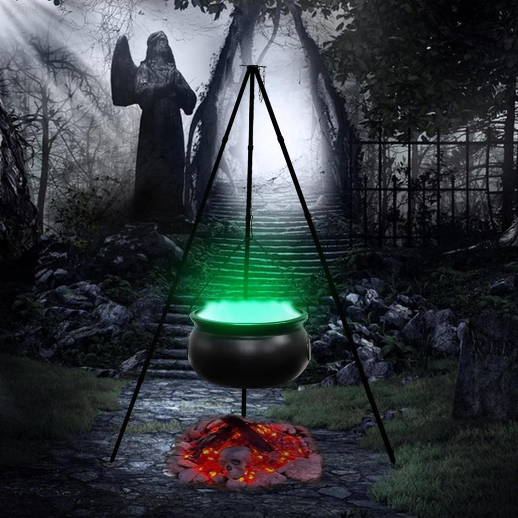 Котел ведьмы, черное ведро для конфет с ручкой и подсветкой, большой котел ведьмы на штативе, держатель для конфет на Хэллоуин, пластиковое ведро для конфет