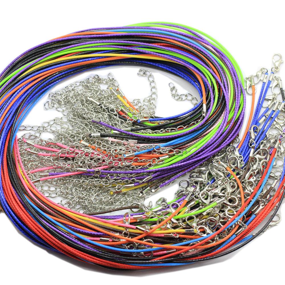 100 Pcs/lot Leather Chains Bracelet Pendant Charms With Lobster Clasp DIY Jewelry Making Findings String Cord 1.5 mm