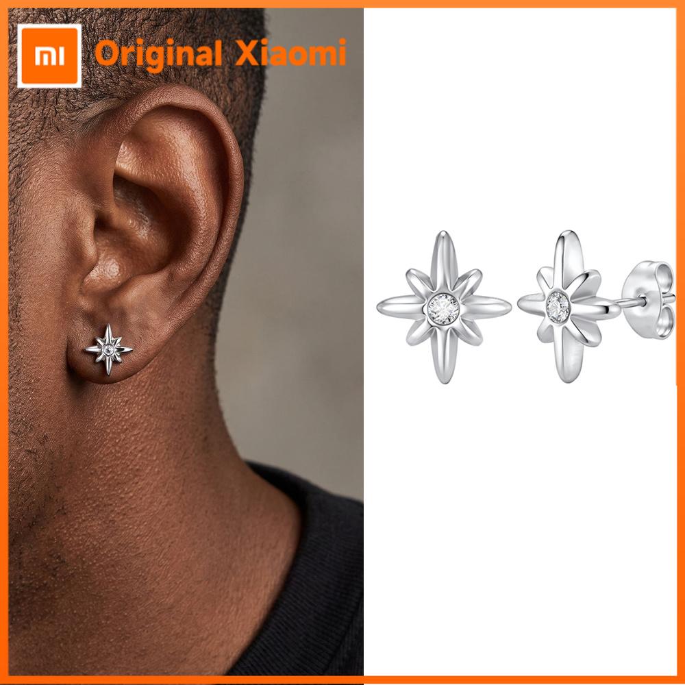 Xiaomi Серьги-гвоздики Vnox из нержавеющей стали в виде восьмиконечной звезды, Серьга-гвоздик «Полярная звезда» с белым цирконом для мужчин, Панк-минималистичное ушное украшение, Подарок