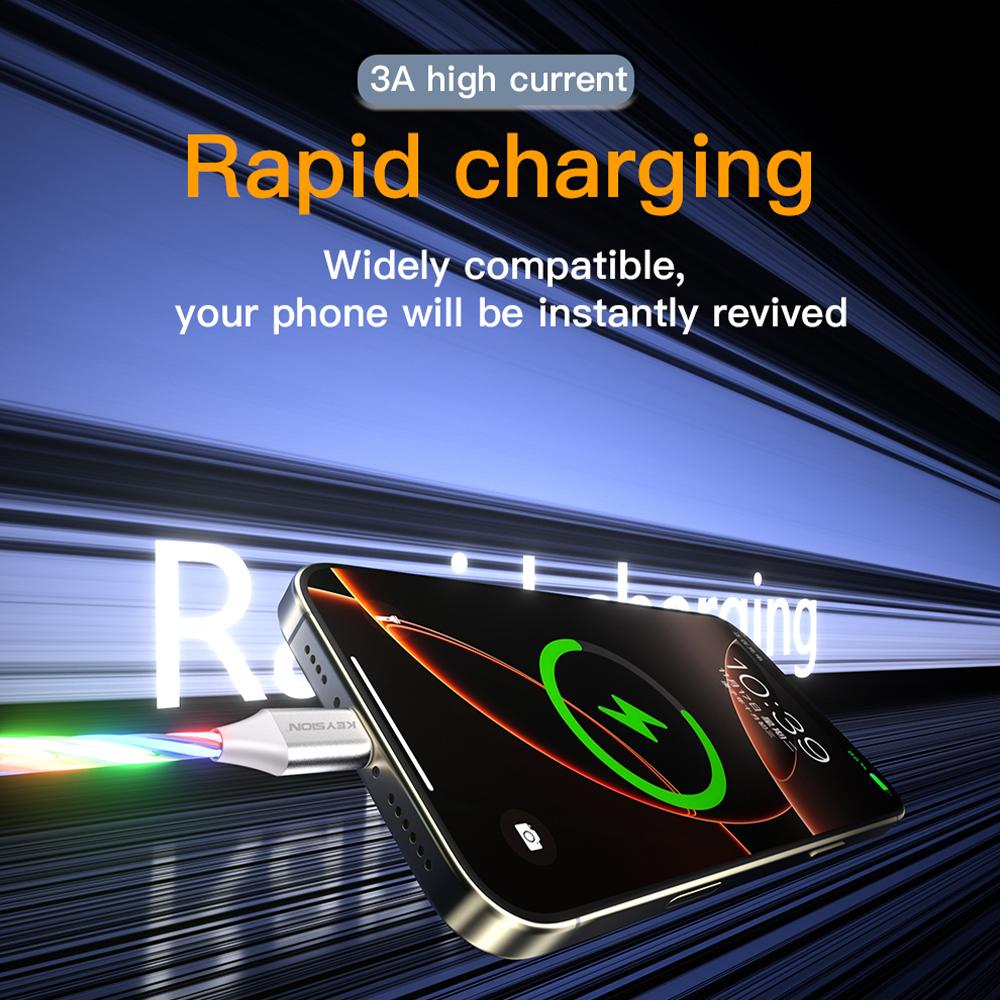 KEYSION 3 в 1 3A кабель для быстрой зарядки Micro USB Type-C провод для зарядки телефона светящийся светодиодный шнур для iPhone Samsung Xiaomi Redmi