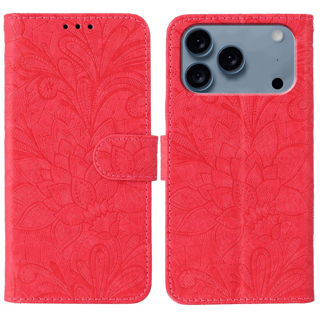 For iPhone 17 Pro Max Case Lace Flowers PU Leather Flip Wallet Phone Cover