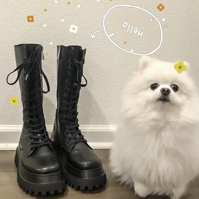 Массивные женские мотоциклетные высокие сапоги модные длинные сапоги на шнуровке на платформе балетки осень-зима женская обувь