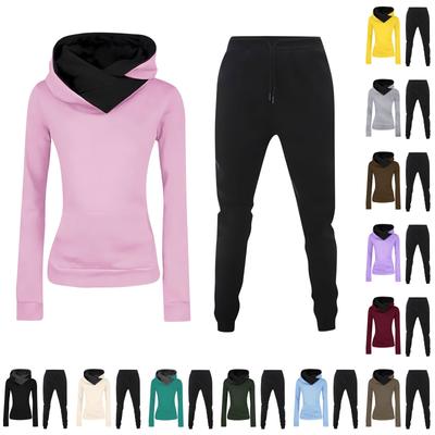 Женская мода сплошной цвет с длинными рукавами и длинными брюками спортивный комплект из двух предметов