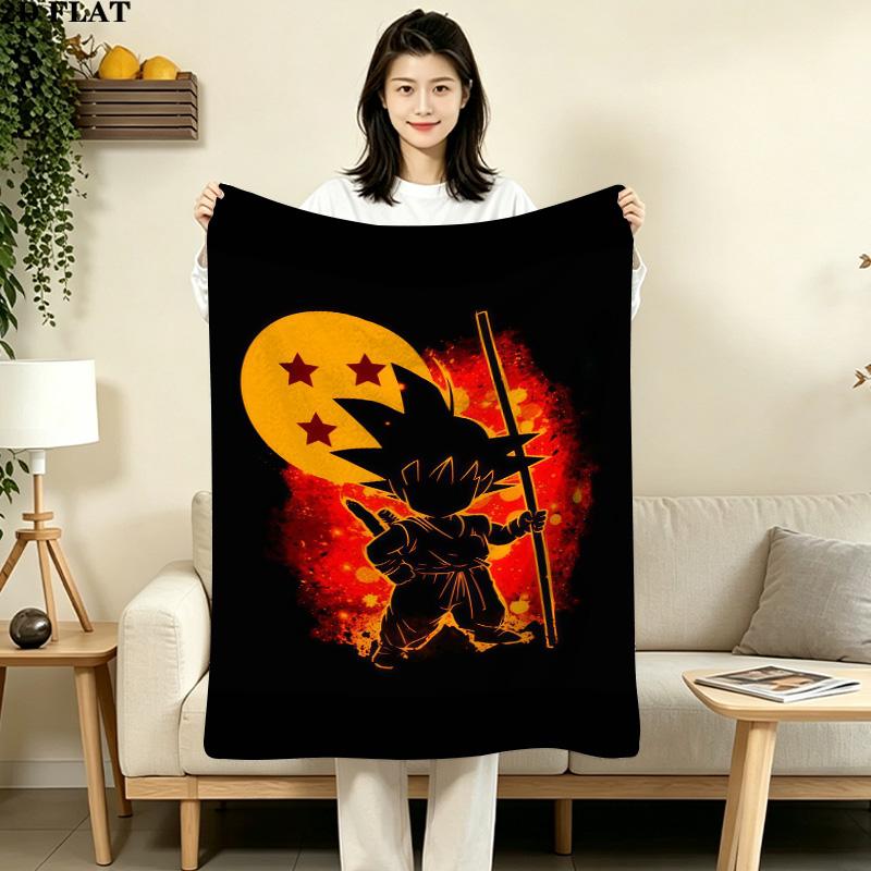1PC Son Goku Patterned Flannel Blanket Suitable For All Seasons For Home Decor Warmth And Comfort Gifts Holiday Present