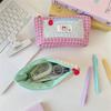 Cute Contrast Color Plaid Dopamine Large Capacity Pencil Case Storage Bag Student Stationery Supply Pouch Girl Cosmetic Bag Gift