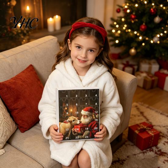 Creative Christmas Souvenir for Family Advent Calendar, 24 Day Countdown Box with Highland Cow Decorative Acrylic Ornaments Windows Doors Pendants,