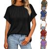 Women's Fashion Loose Casual Summer T-Shirt Pleated Short Sleeve Solid Color Top