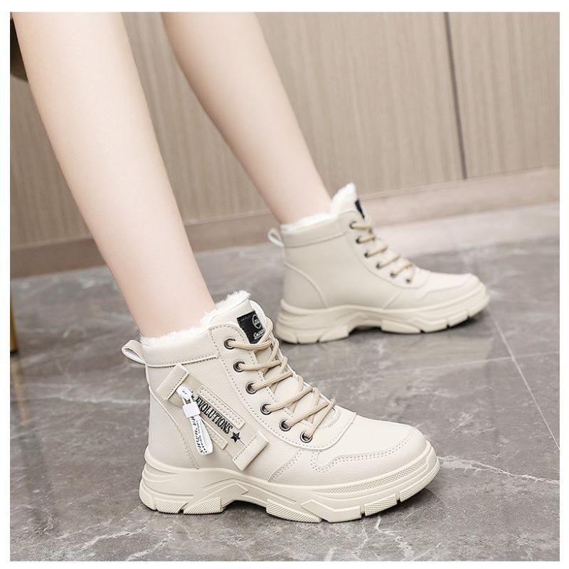 Martin Boots Women's New British Student Thick Soled and Plush Cotton Shoes Height Increasing Women's Shoes