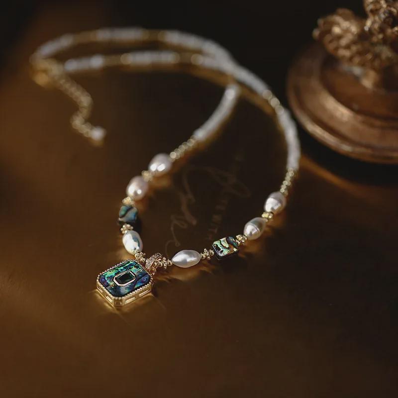 Women's Freshwater Pearl Abalone Pendant Necklace - Light Luxury, Elegant Horseshoe Design