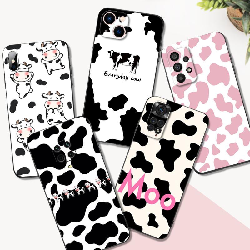 Black Tpu Case For Samsung Galaxy M53 M13 M62 A12 A22 A32 A42 A52 A72 4g 5g A20S Back coverCute Cow Stains Pattern
