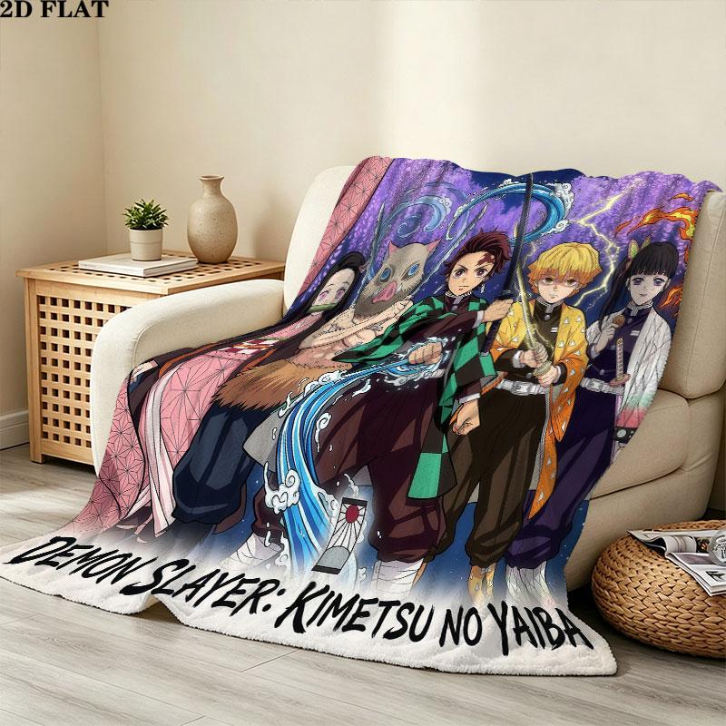 1PC Demon Slayer Patterned Flannel Blanket Suitable For All Seasons For Home Decor Warmth And Comfort Gifts Holiday Present