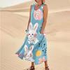 Women's Summer Casual Fashion Easter Printed Sleeveless Round Neck Pocket Dress