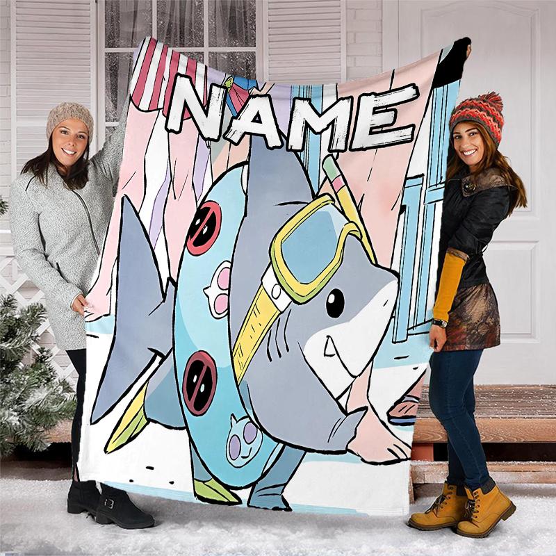 Personalized Custom Name Blanket - Jeff the Land Shark Print Design,Blanket for Sofa,Bed,Travel,Camping - Soft and Warm, Great Gift
