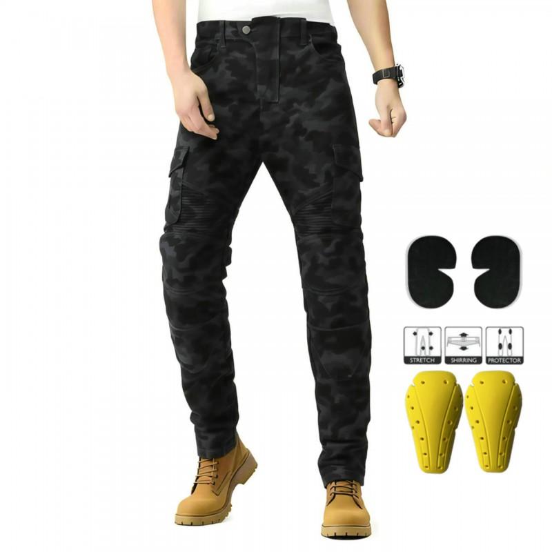 Mens Tactical Camo Motorcycle Riding Pants With Crash Protection Cotton Biker Trousers Off-Road Street Use