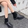 Fashion 2025 Autumn/Winter New Rivet Side Zipper Short Boots for Women Black Leather Thick Bottom Thick Heel Elegant Boots for Women