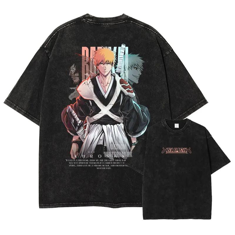 Bandai Аниме B-Bleach Футболка Винтажная Стиранная Унохана Ретсу Футболки Ретро Харадзюку Ренджи Урю Ичиго Топы Футболки Мужские