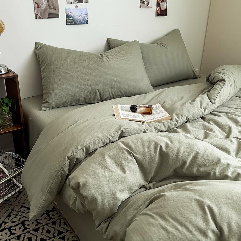 ins wind bed four-piece set washed cotton bed sheet quilt cover household quilt cover single student dormitory bed three-piece set