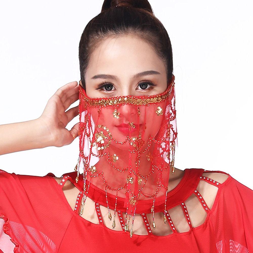 Бисер для женщин Сетка пайетки аксессуары для выступлений Вышитые костюмы для танца живота Вуали для лица