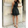Autumn New Women's Clothing Minimalist Style Patchwork Lining Sleeveless Ruched Hanging Collar Short Dress 3067255