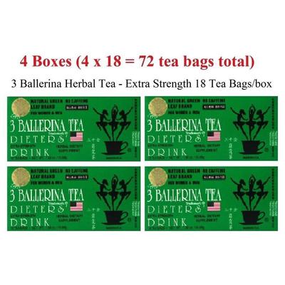 4X коробки - 3 травяных диетических чая Ballerina (Дополнительная прочность) - 18 чайных пакетиков