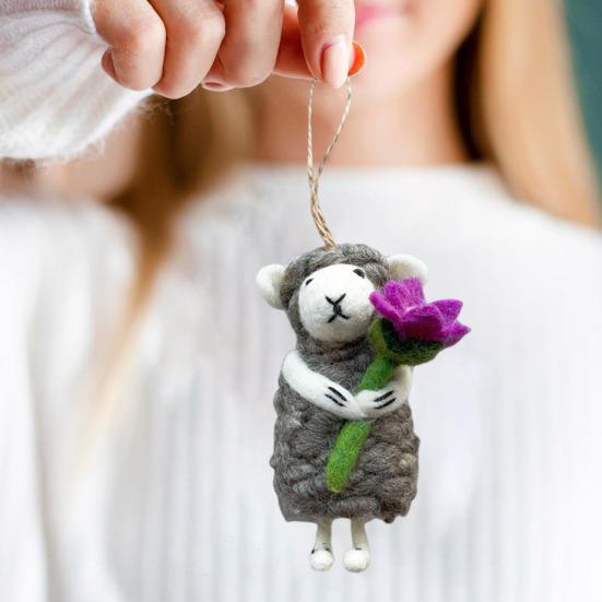 Украшение в виде войлочной овцы, украшение ручной работы в виде овцы, пушистая кудрявая овца, подвесное украшение для рождественской елки, сумка, брелок