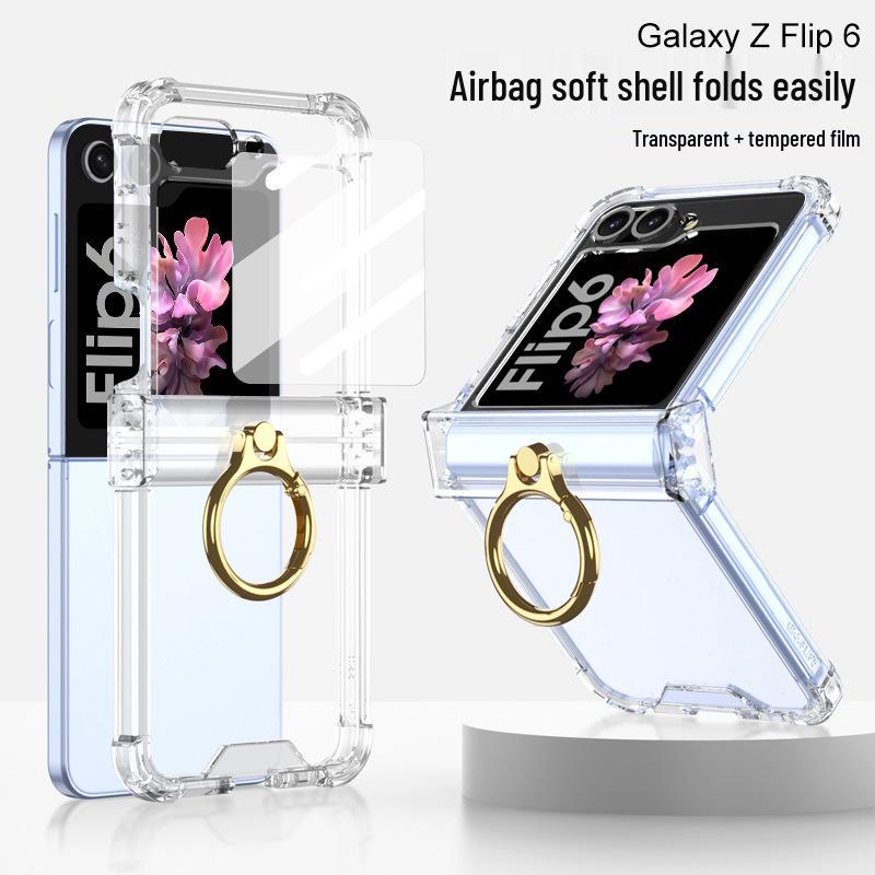 Защитный чехол Samsung Z Flip6 с кольцом-держателем на шарнире, Полное покрытие, Защита от падений. Подходит для мужчин и женщин.