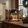 Winter Holiday Wall Ornament Santa Claus Window Light, 3D Lighted Christmas Decor, Warm LED Reindeer Snowy Indoor Home Decor Village Scene,