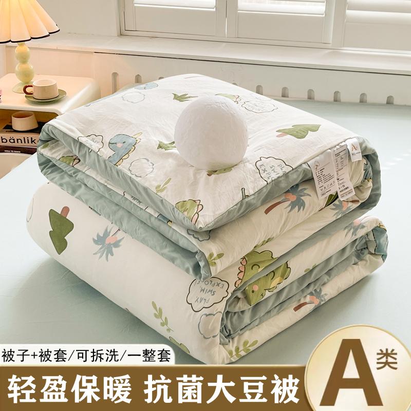 Sleeping grid printed washed cotton, removable and washable soybean fiber quilt core, winter quilt, spring and autumn quilt