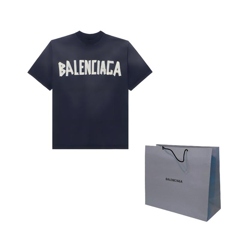 Balenciaga Мужская футболка с лентой, средняя посадка, выцветшая черная 739784TOVA91055
