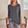 Women's Blouse Autumn and Winter Striped Clashing Colour Round Neck Long Sleeve Button Top