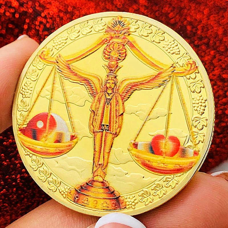 Twelve zodiac signs, color printing, Scorpio, gold-plated color printing commemorative medal, Gemini of love, decorative gold coin, Libra coin