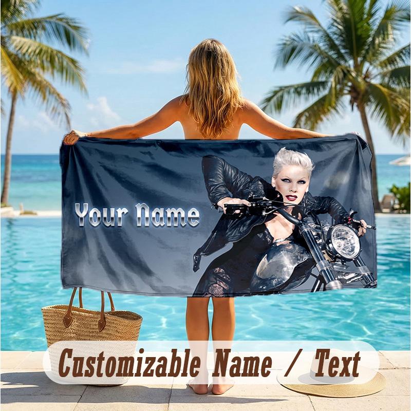 Custom Text Beach Towel, Soft Absorbent Swimming Multi-use TowelP!nk singer