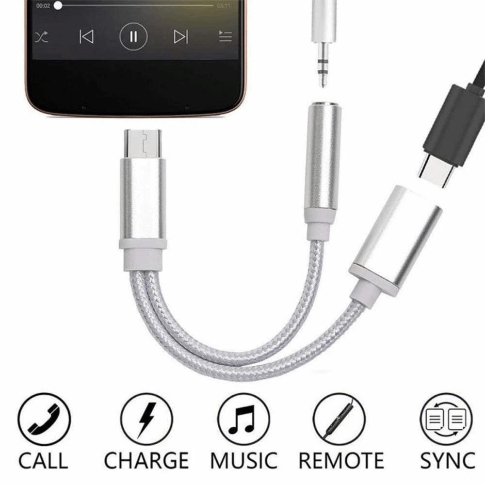 Jack Aux Cable 2 In 1 Type C To 3.5 mm Adapter Type-C To 3.5mm Connector Audio Cables Usb C Cable