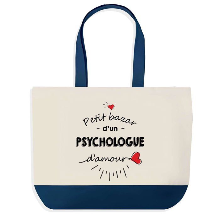 Tote bag - PLANETEE - Sac shopping fond bleu Bazar - Coton 40x45 cm - Grand format - Sans fermeture
