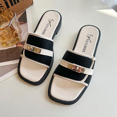 Летняя модная верхняя одежда, однотонные босоножки на низком каблуке с открытым носком и квадратным носком в корейском стиле