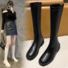 Plus Size Women's Boots Elastic Stretchy Long Tube Boots Korean Sle Flat Heel Round Toe PU Leather Youth Size 4-43