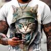 Male Trend Cat Element T Shirt For Men Daily Outdoor Fashion Regular Fit O-neck Short Sleeve Comfortable Material Clothing Tops