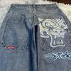 Интернет-магазин JNCO Джинсы с принтом свободного кроя Мужские Харадзюку Хип-Хоп 2K Повседневные Широкие Джинсы Оптом