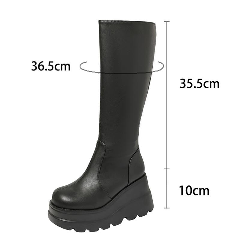Fashion Black Platform Wedge Knee High Boots Women Fashion Zipper Thick Bottom Long Boots Woman Autumn Winter PU Leather Botas De Mujer
