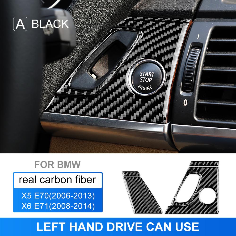 Carbon Fiber Engine Start Stop Button Frame Cover for BMW X5 E70 X6 E71 Interior Sticker Set