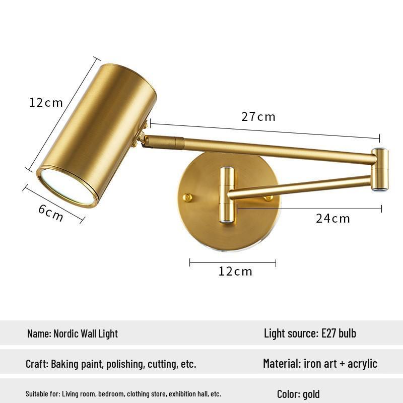 Минималистичный настенный светильник с двойным поворотным кронштейном и регулируемым светодиодным светом для спальни или кабинета
