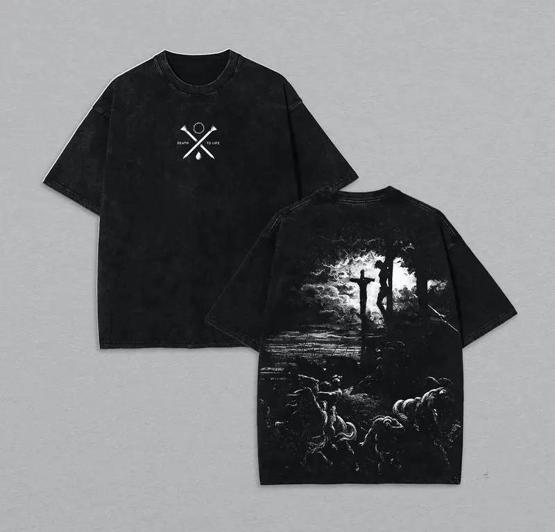 Men's Unisex Super Pickled Heavyweight Cotton T-Shirt - Jesus Cross Prin-